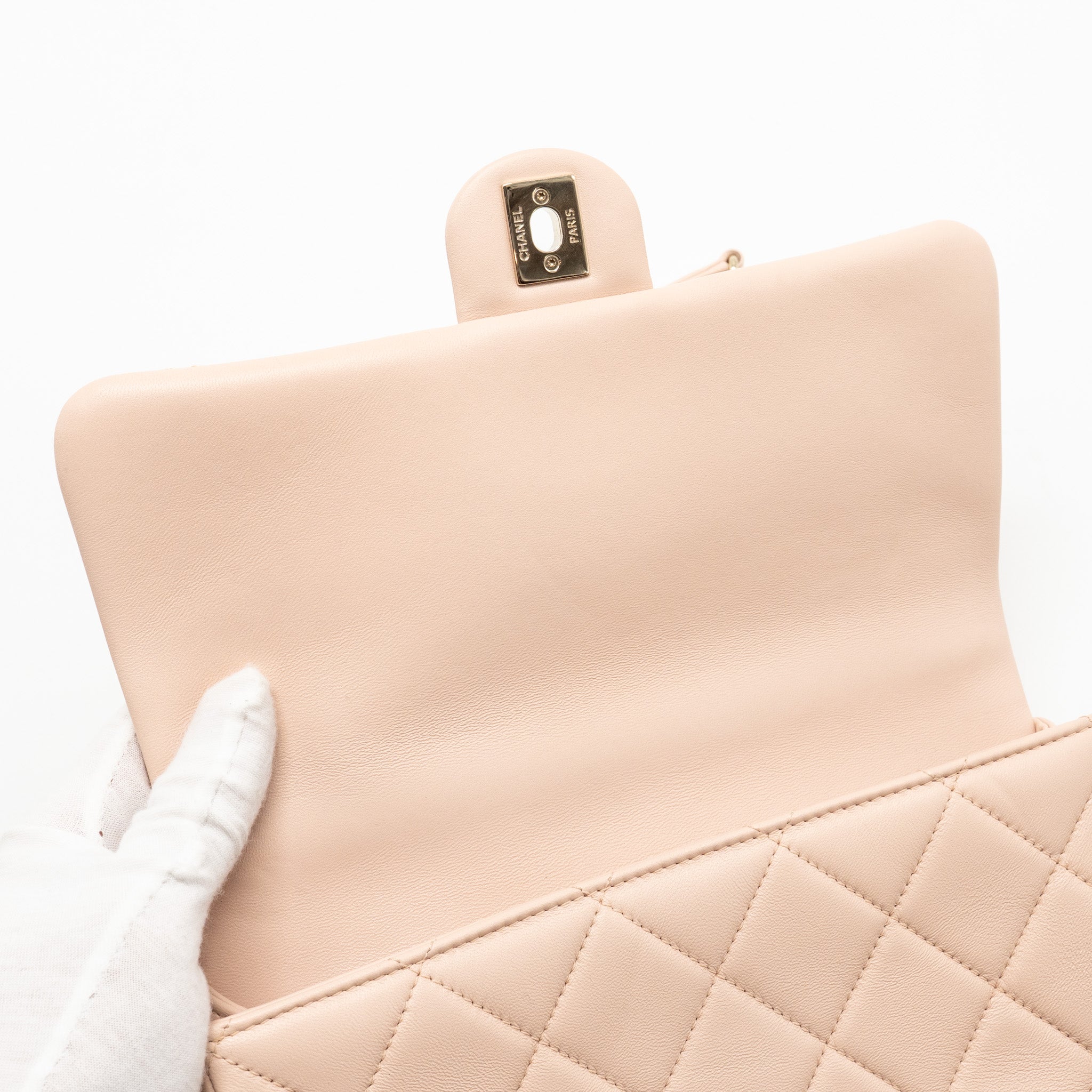 CHANEL GIANT TOP HANDLE RECTANGULAR FLAP BAG LAMBSKIN PINK LGHW (MICROCHIP)