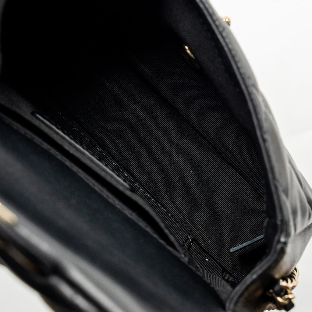 CHANEL QUILTED FLAP BAG WITH PEARL CHAIN LAMBSKIN BLACK LGHW