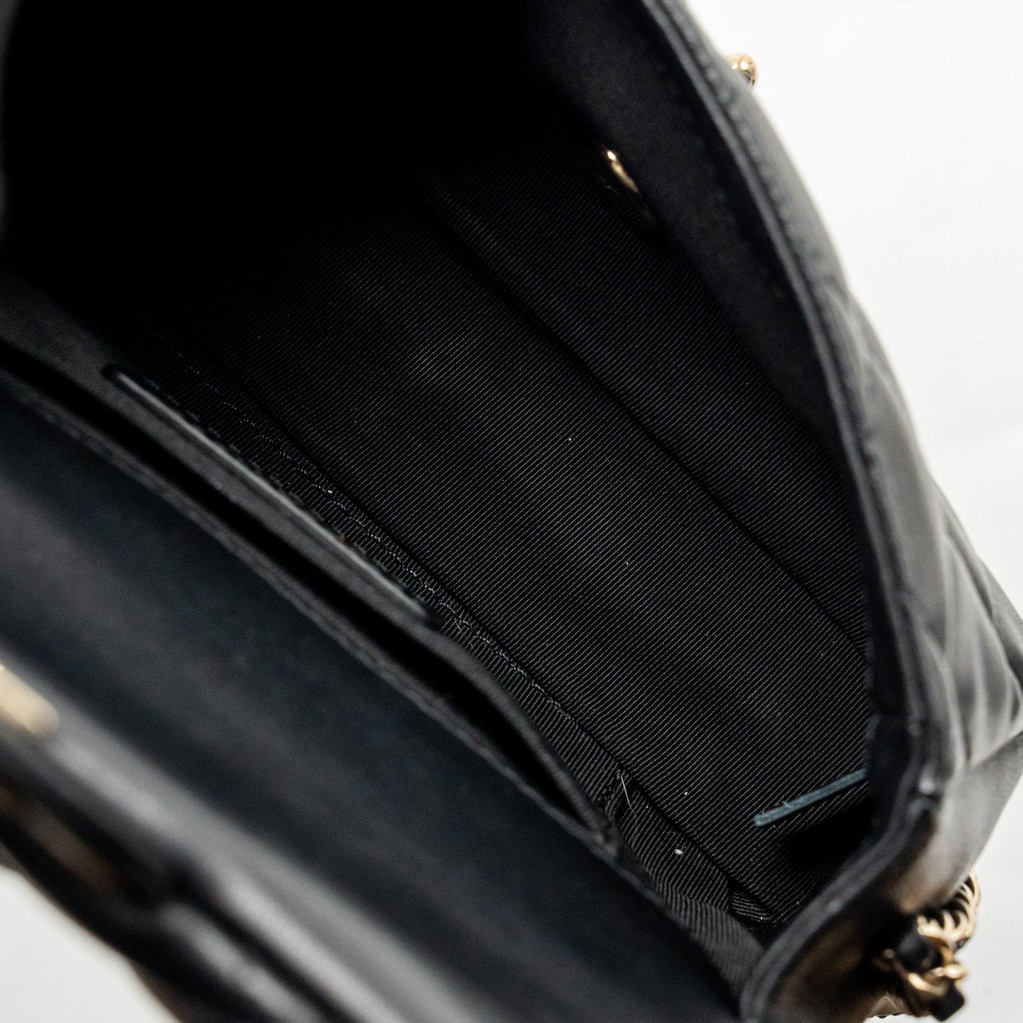 CHANEL QUILTED FLAP BAG WITH PEARL CHAIN LAMBSKIN BLACK LGHW