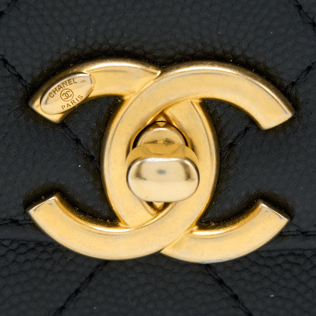 CHANEL DETAIL CHAIN FLAP BAG GRAINED CALFSKIN BLACK GHW (MICROCHIP)