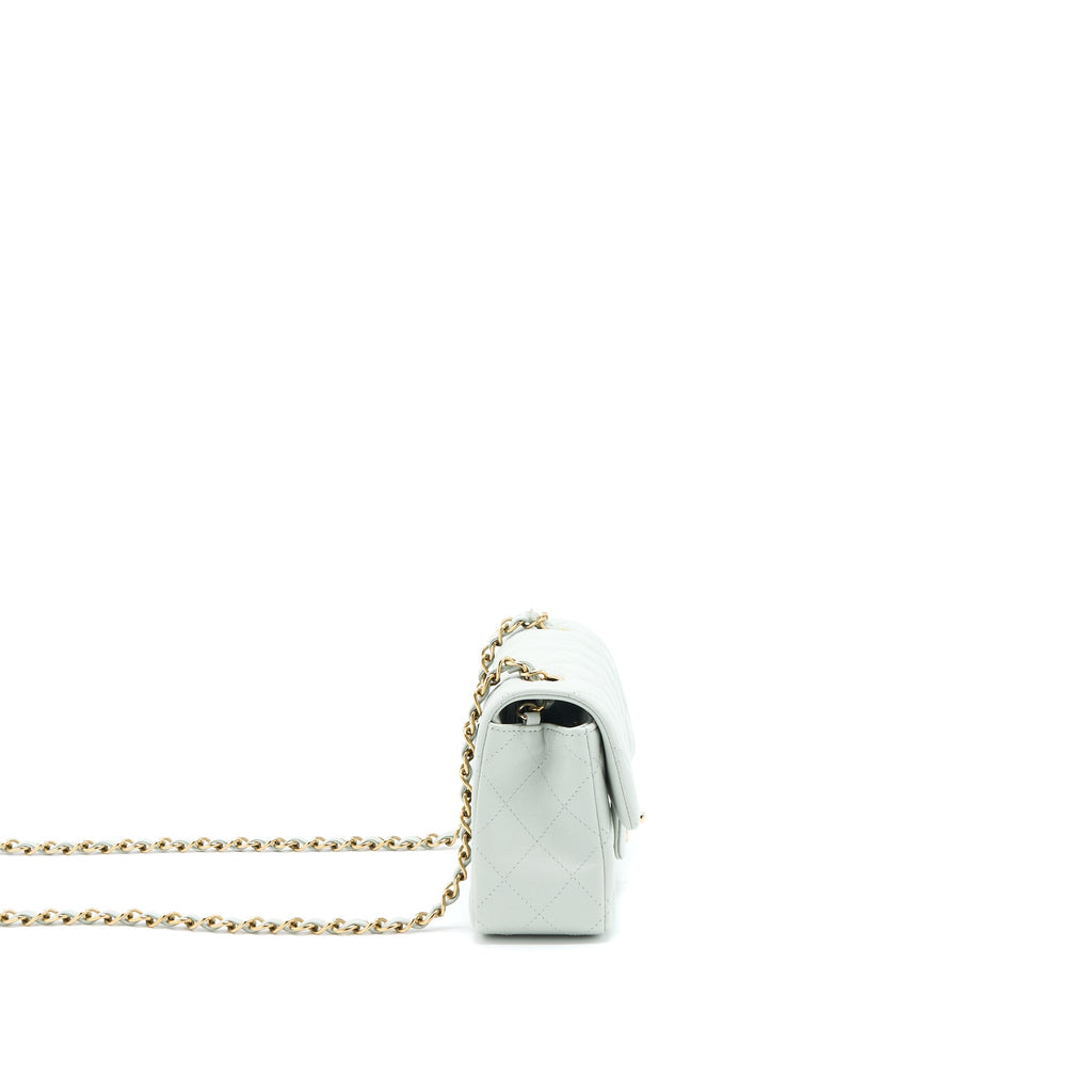 CHANEL 23C MINI RECTANGULAR FLAP BAG LAMBSKIN LIGHT GREY LGHW (MICROCHIP)