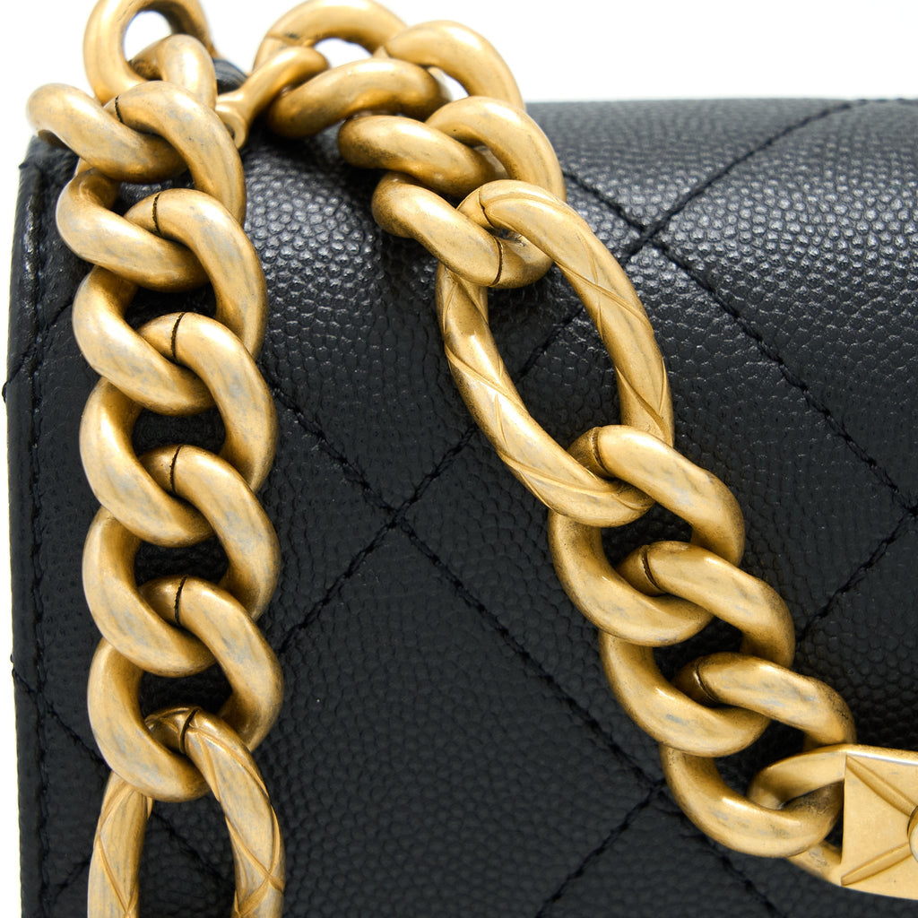 CHANEL DETAIL CHAIN FLAP BAG GRAINED CALFSKIN BLACK GHW (MICROCHIP)