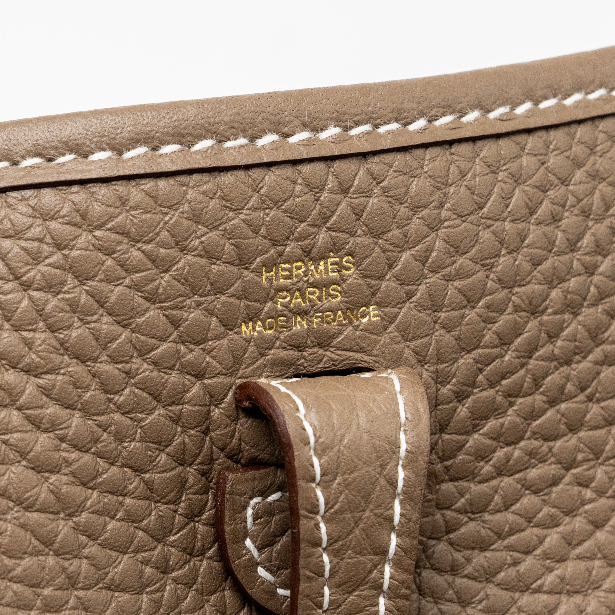 HERMES MINI EVELYN CLEMENCE ETOUPE/BLUE INDIGO GHW