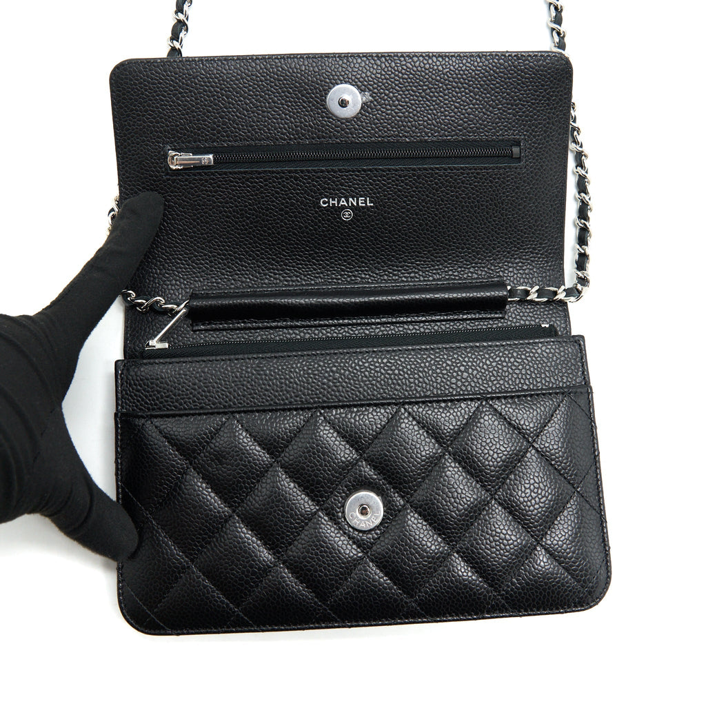 CHANEL CLASSIC WALLET ON CHAIN CAVIAR BLACK SHW (MICROCHIP)