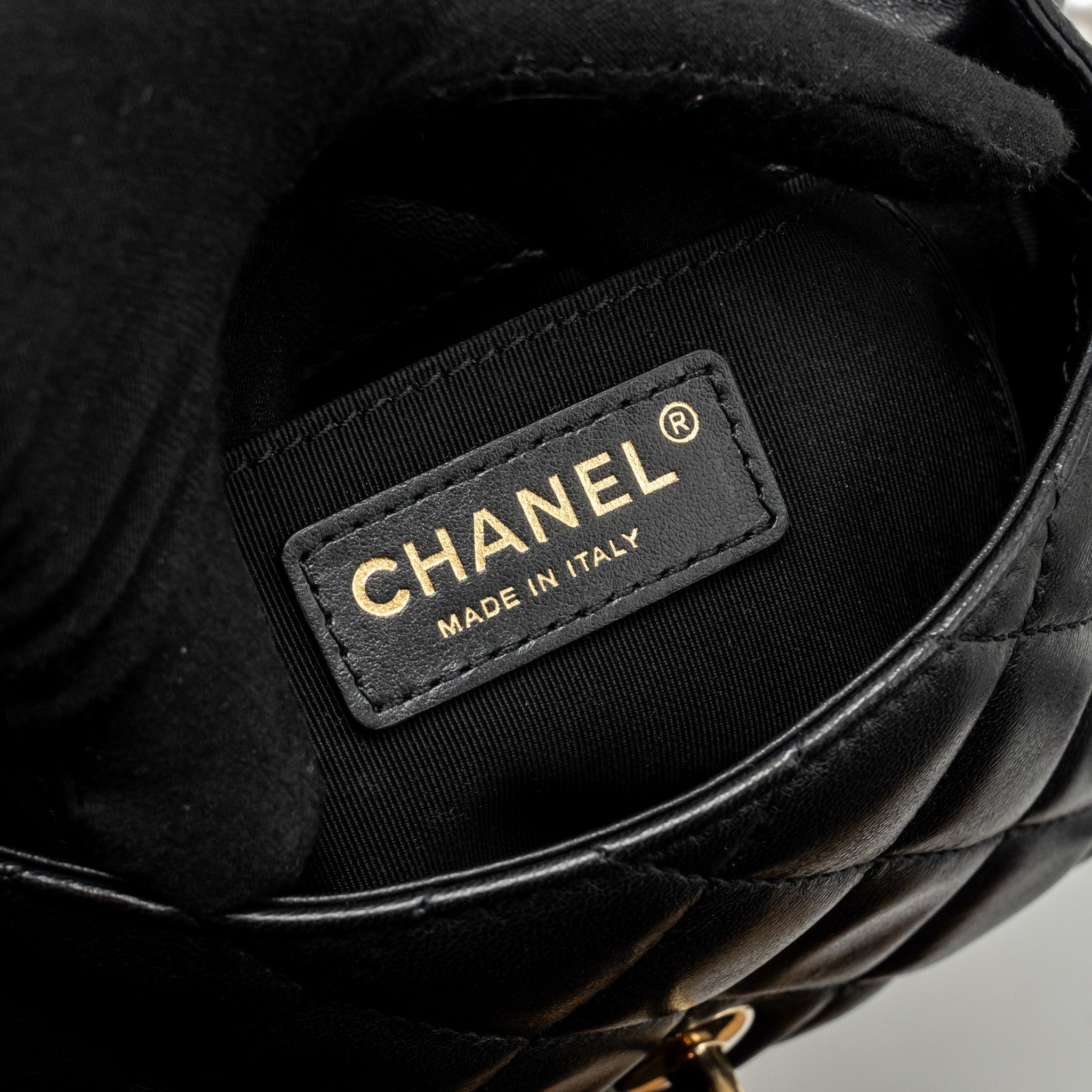 CHANEL QUILTED FLAP BAG WITH PEARL CHAIN LAMBSKIN BLACK LGHW