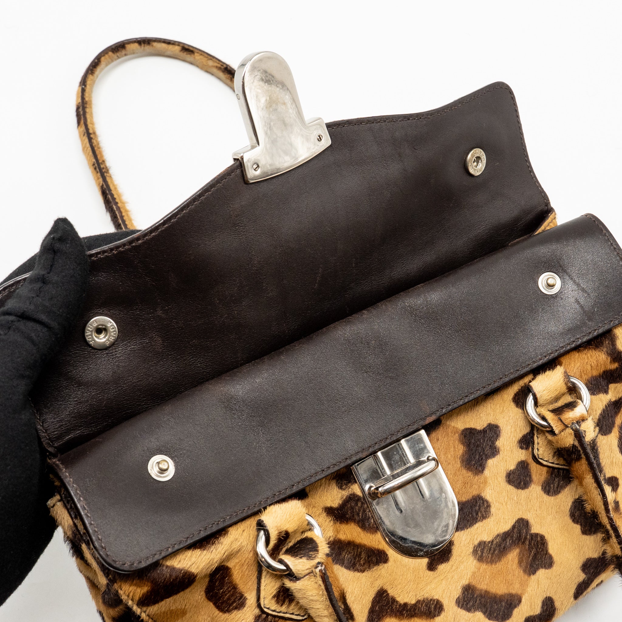 PRADA LEOPARD PRINT SHOULDER BAG PONYHAIR MULTICOLOURED SHW