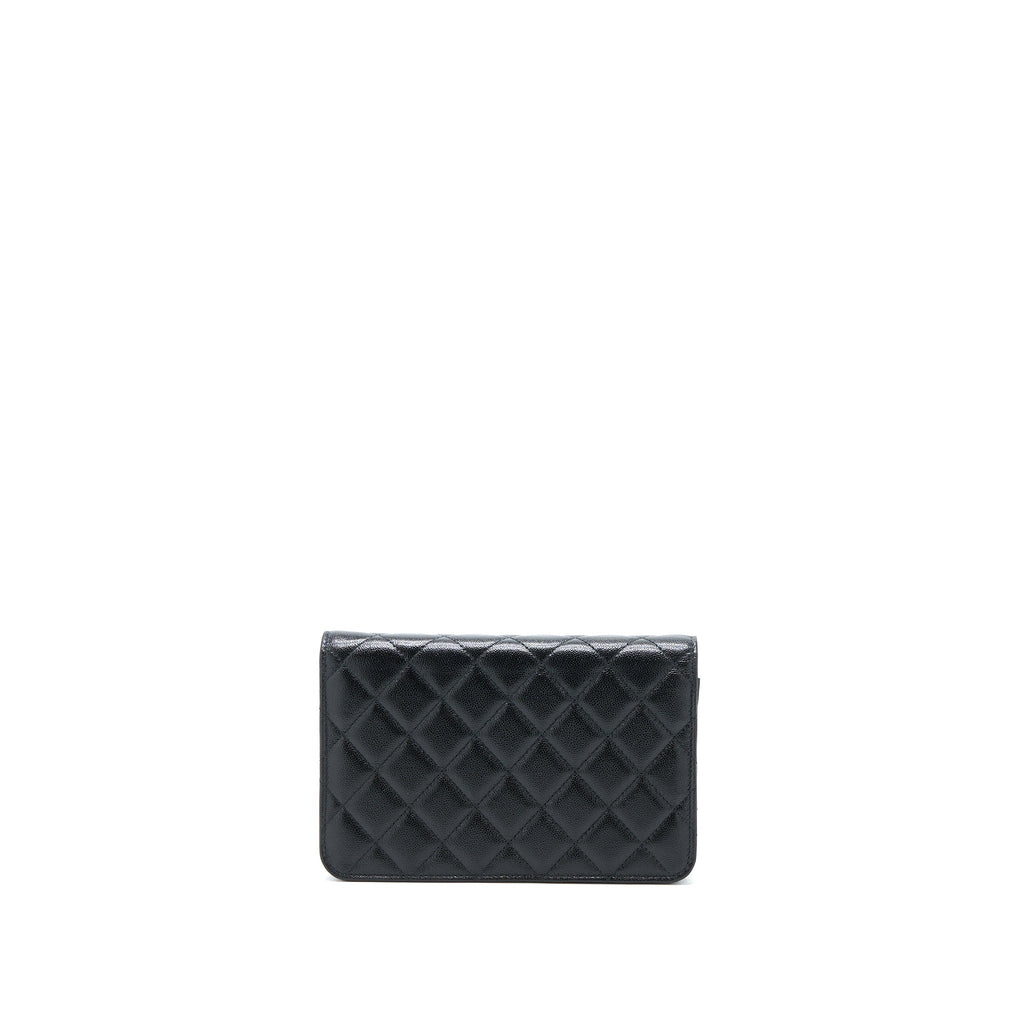 CHANEL 22B DETAIL CC LOGO WALLET ON CHAIN CAVIAR BLACK LGHW (MICROCHIP)