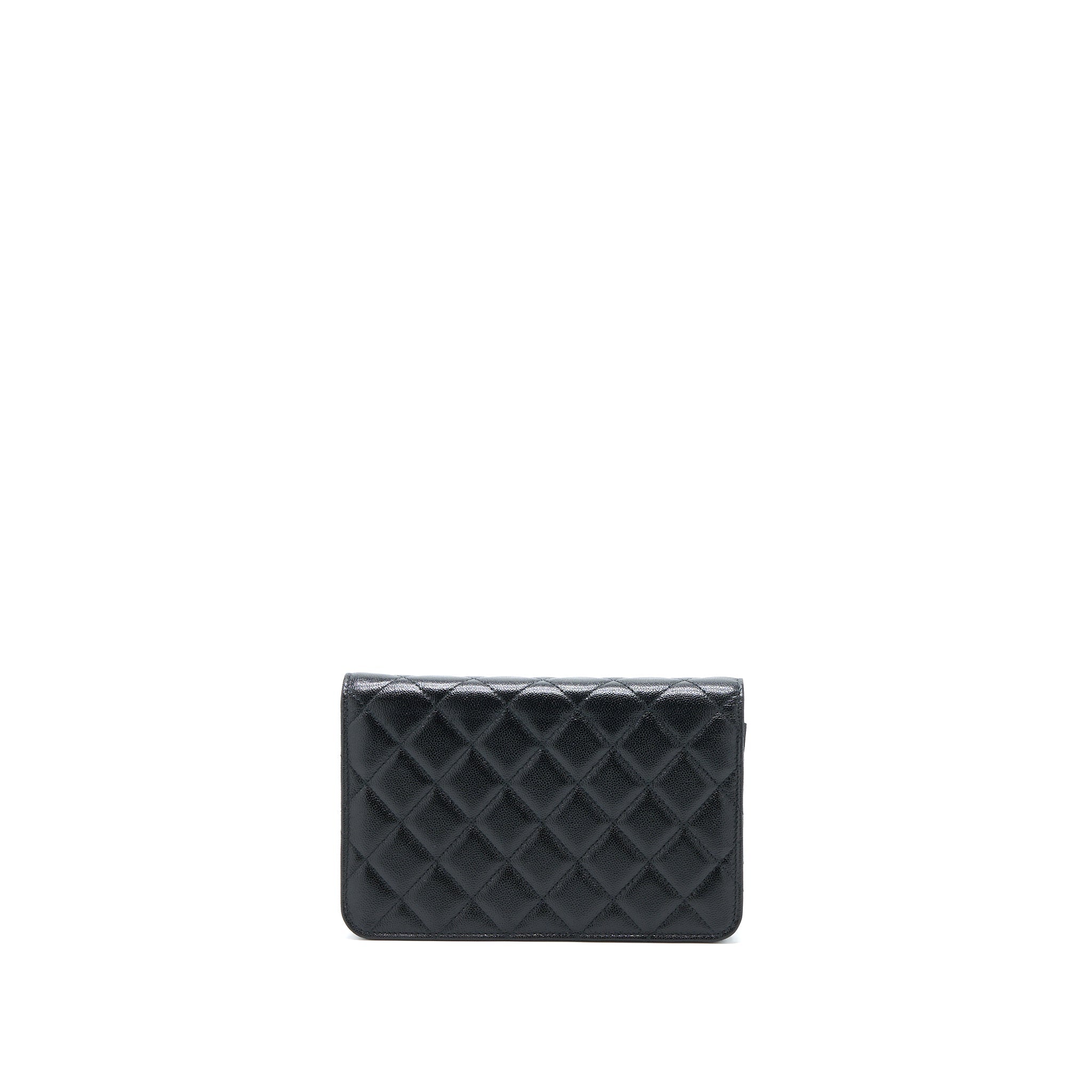 CHANEL 22B DETAIL CC LOGO WALLET ON CHAIN CAVIAR BLACK LGHW (MICROCHIP)