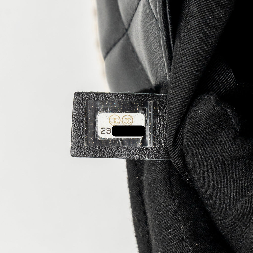 CHANEL QUILTED FLAP BAG WITH PEARL CHAIN LAMBSKIN BLACK LGHW