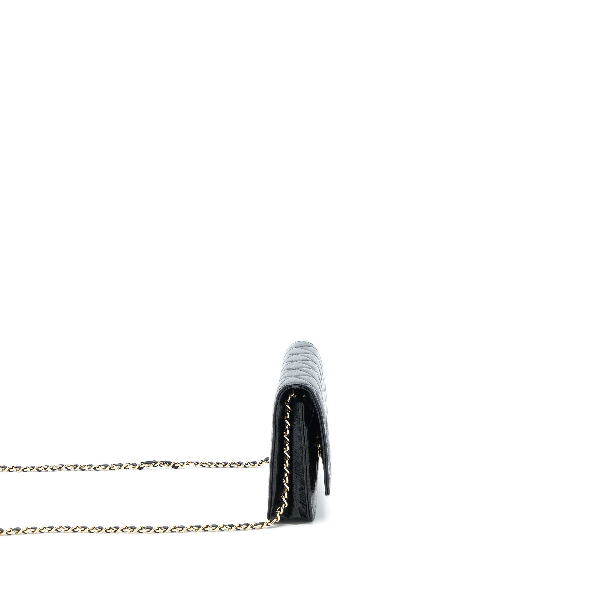 CHANEL 22B DETAIL CC LOGO WALLET ON CHAIN CAVIAR BLACK LGHW (MICROCHIP)