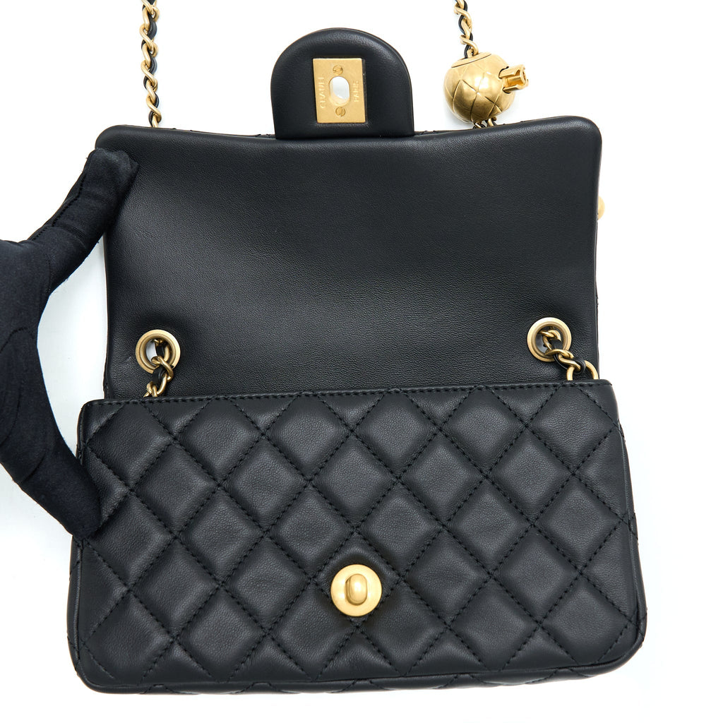 CHANEL PEARL CRUSH MINI RECTANGULAR LAMBSKIN BLACK WITH GHW (MICROCHIP)