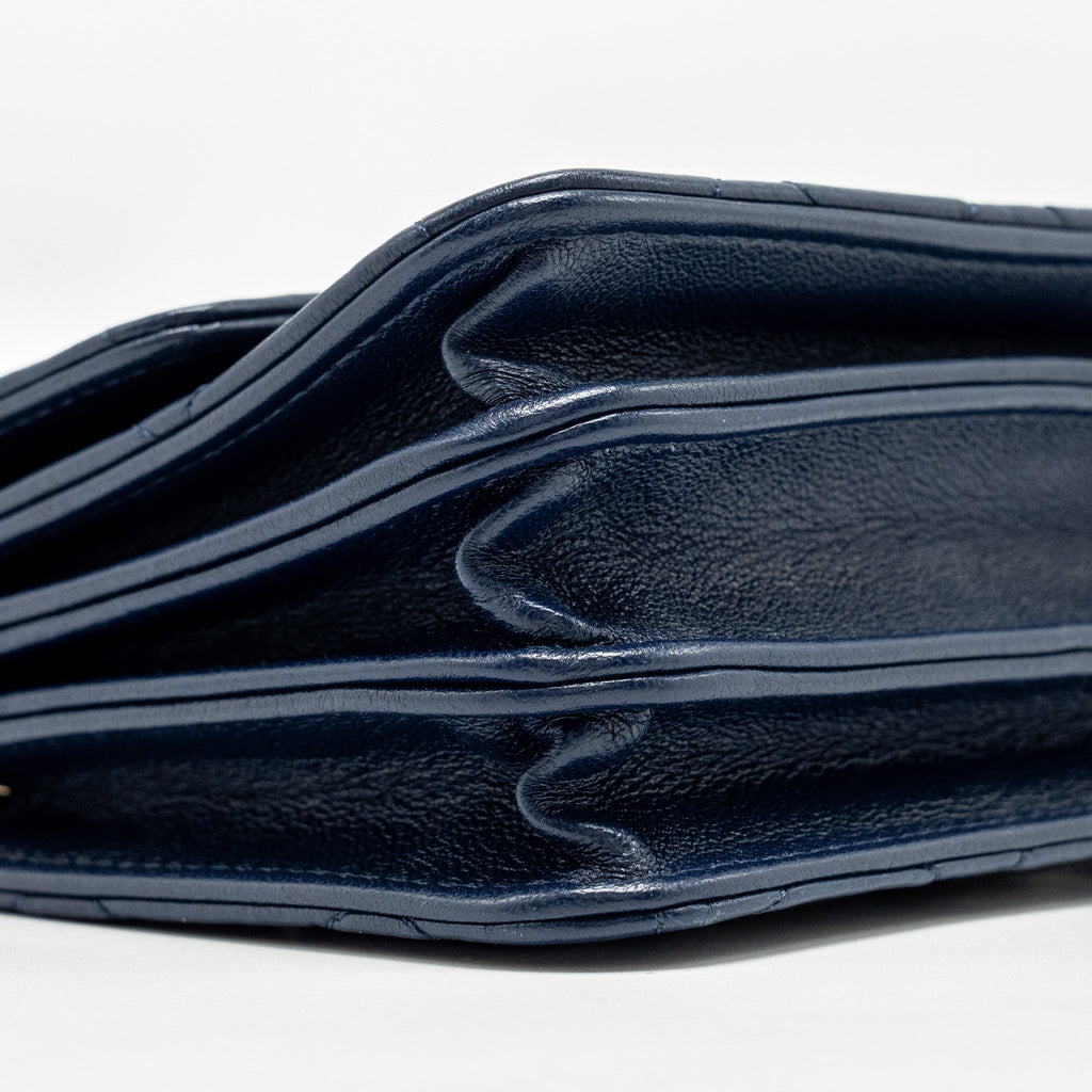 CHANEL TOP HANDLE MINI FLAP CLUTCH LAMBSKIN NAVY LGHW (MICROCHIP)