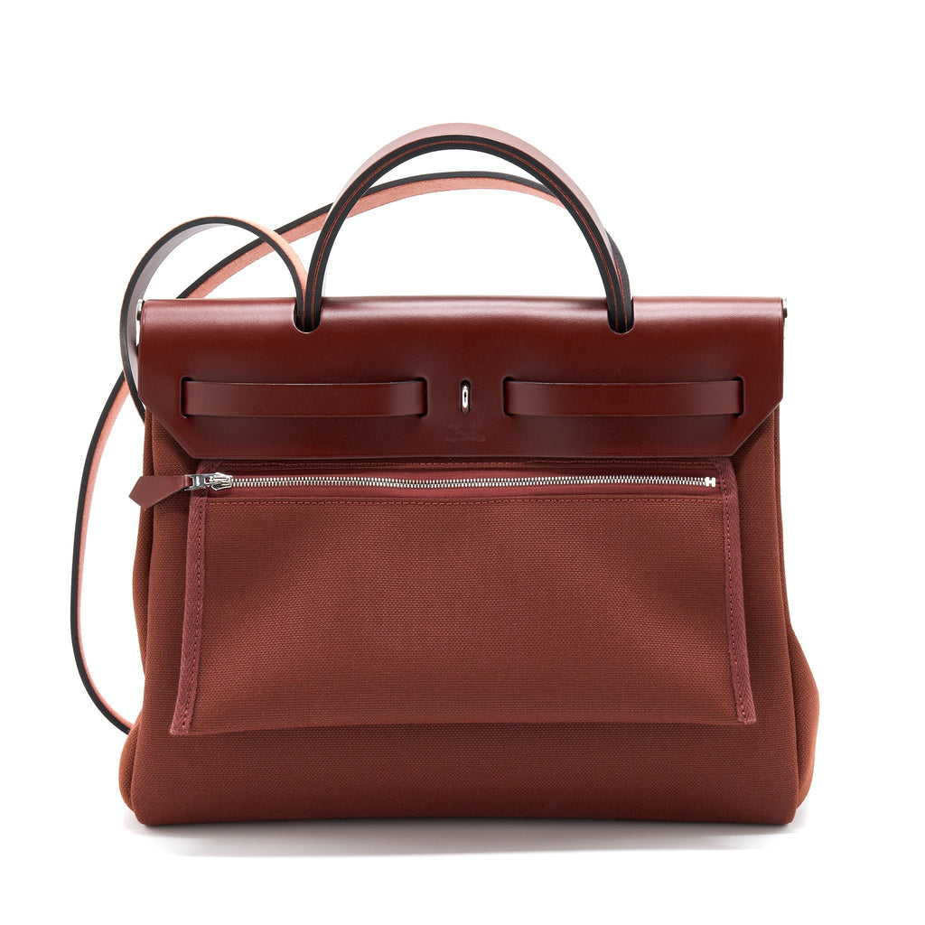 HERMES HERBAG ZIP 31 BAG CANVAS ROUGE H SHW