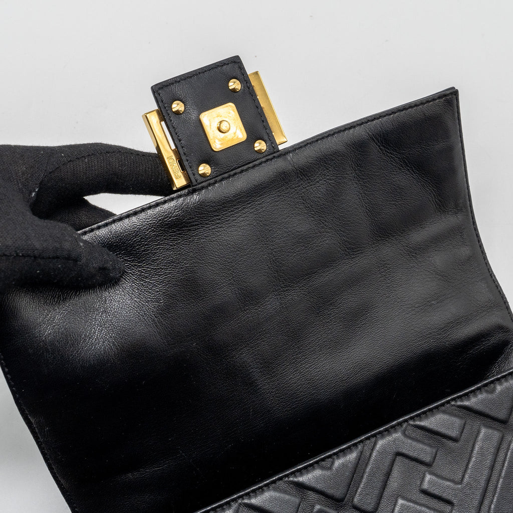 FENDI BAGUETTE BAG WITH FF MOTIF NAPPA BLACK GHW