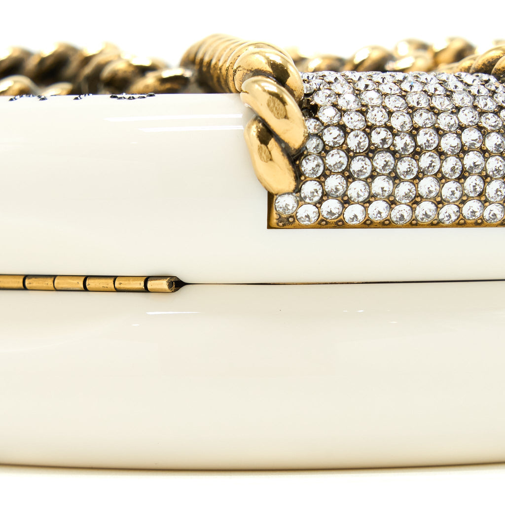 CHANEL RUNWAY WHITE CRYSTAL ROUND EVENING CLUTCH SHOULDER BAG BOX GHW