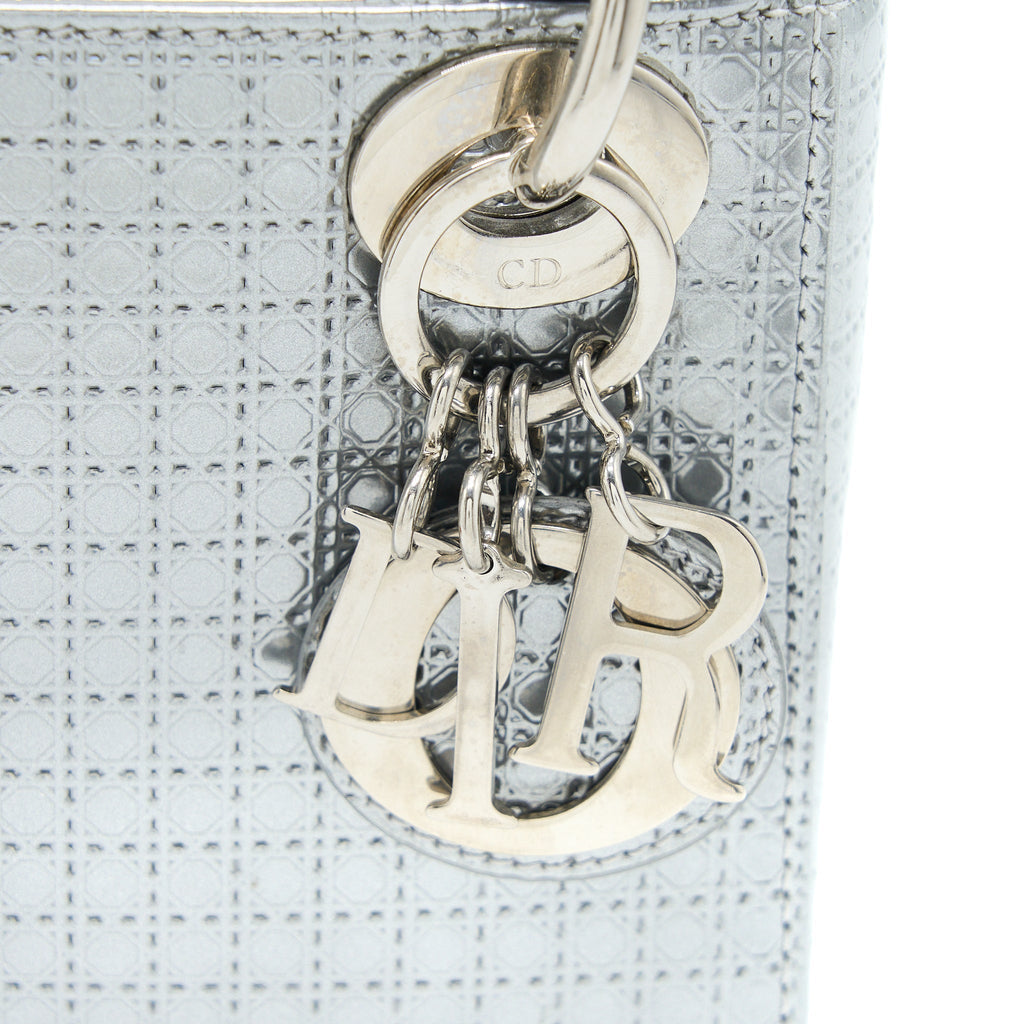 DIOR MINI LADY DIOR PATENT METALLIC SILVER SHW