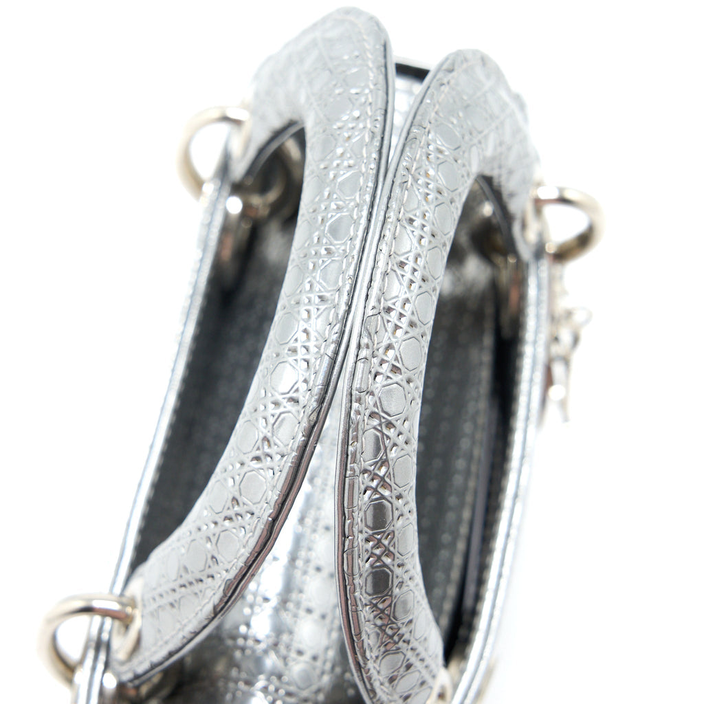 DIOR MINI LADY DIOR PATENT METALLIC SILVER SHW