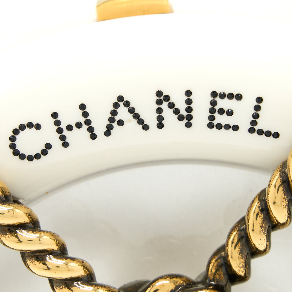 CHANEL RUNWAY WHITE CRYSTAL ROUND EVENING CLUTCH SHOULDER BAG BOX GHW