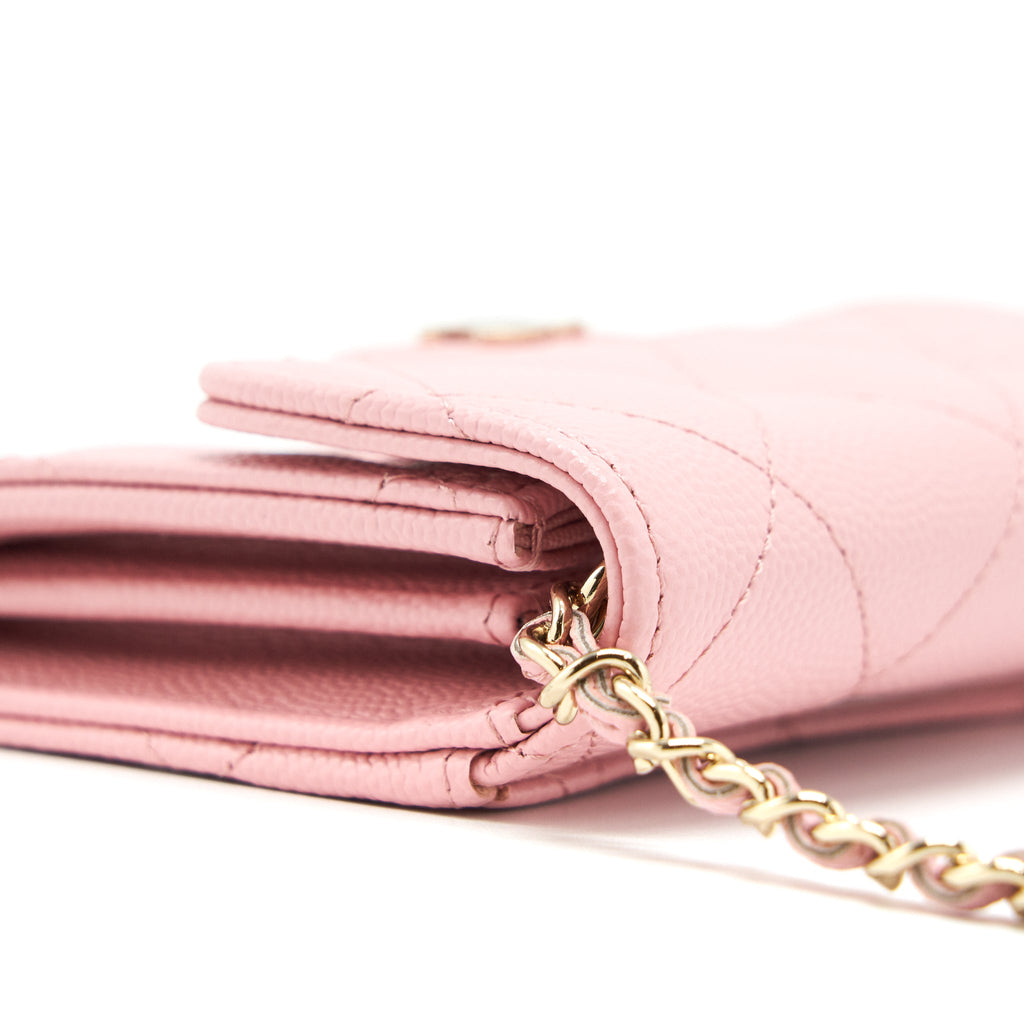 CHANEL CARD HOLDER ON CHAIN CAVIAR PINK LGHW