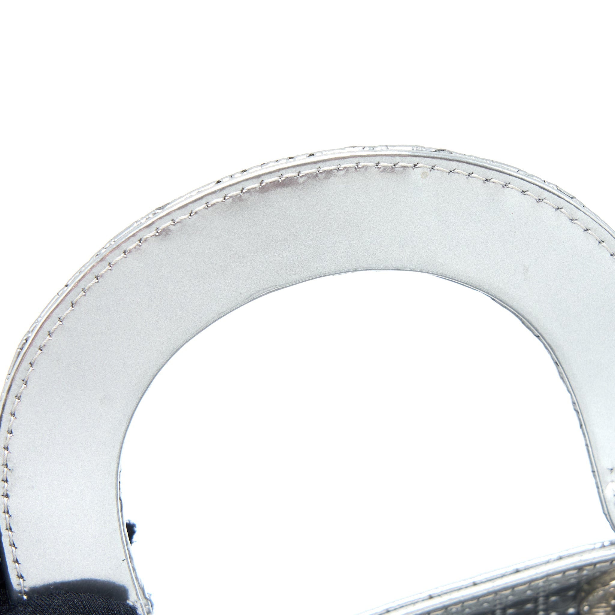 DIOR MINI LADY DIOR PATENT METALLIC SILVER SHW