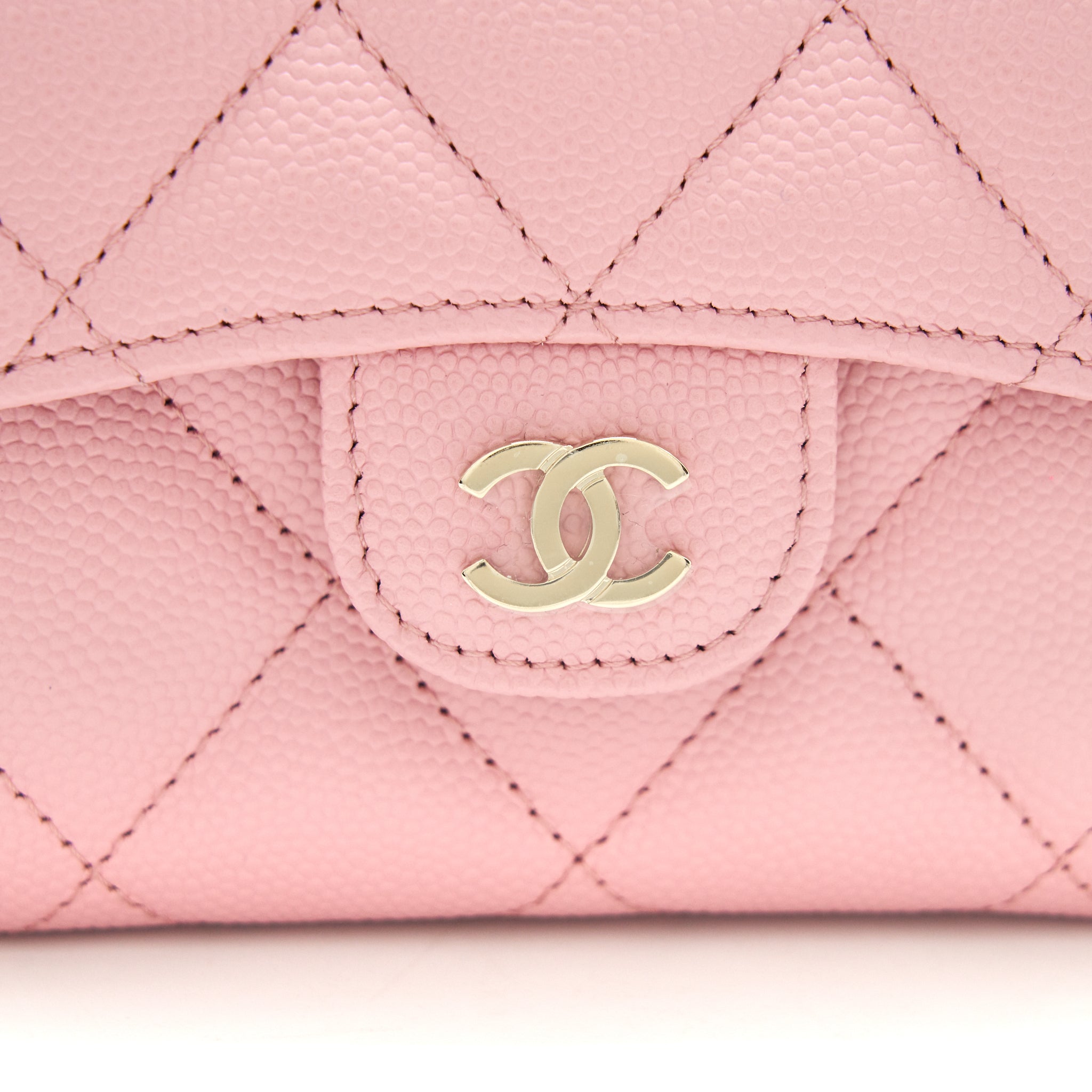 CHANEL CARD HOLDER ON CHAIN CAVIAR PINK LGHW