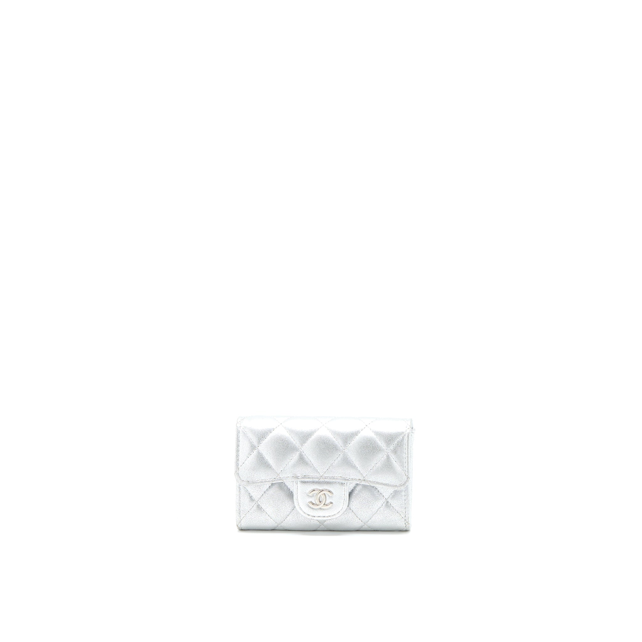 CHANEL QUILTED CLASSIC FLAP CARD HOLDER LAMBSKIN SILVER SHW