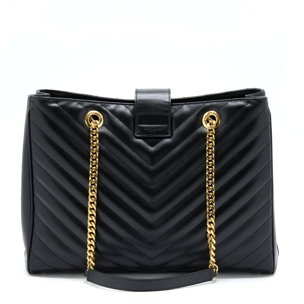 SAINT LAURENT/YSL CHEVRON TOTE BAG BLACK GHW
