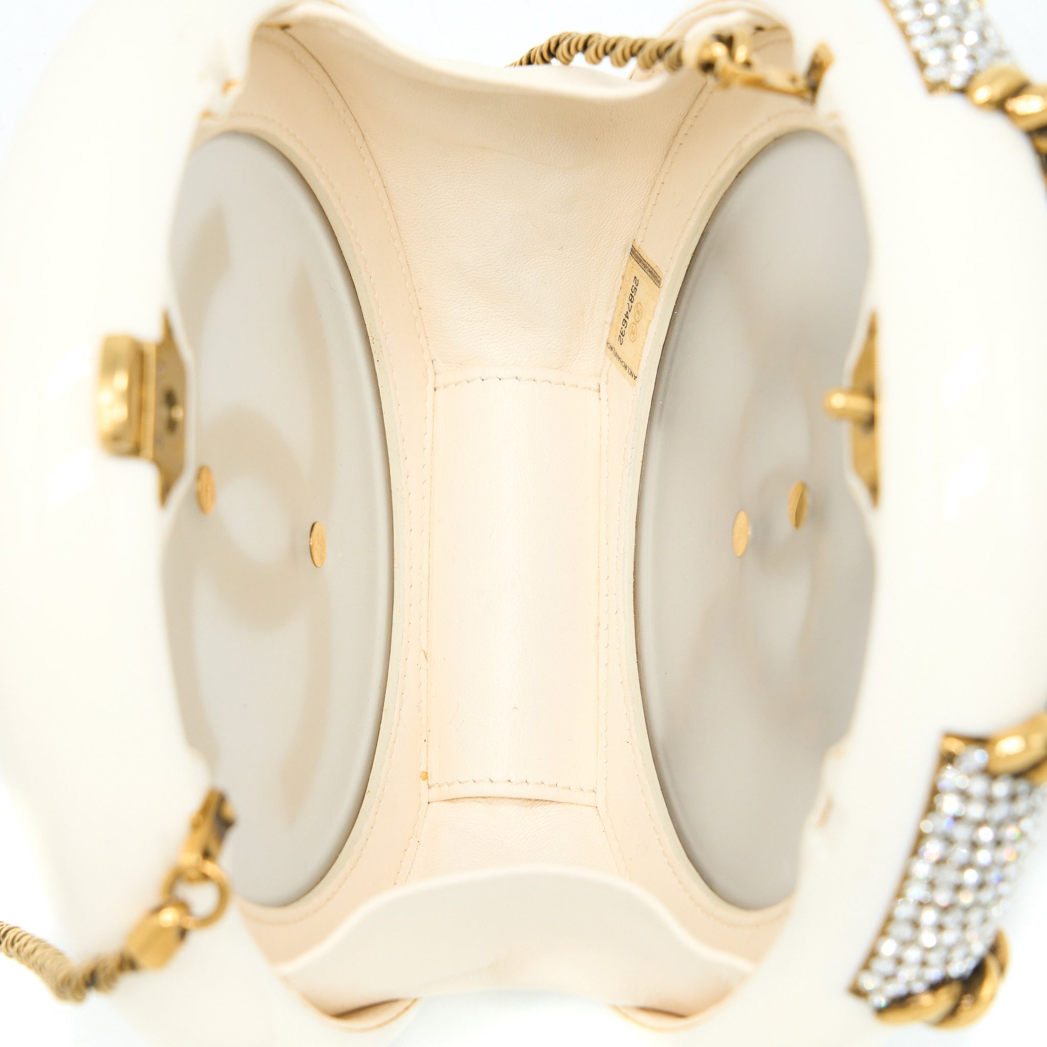 CHANEL RUNWAY WHITE CRYSTAL ROUND EVENING CLUTCH SHOULDER BAG BOX GHW