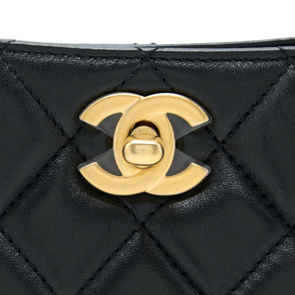 CHANEL 22B PEARL CRUSH HOBO BAG LAMBSKIN BLACK WITH GHW (MICROCHIP)