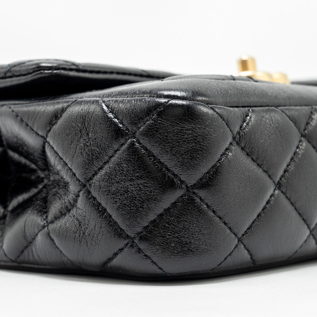 CHANEL QUILTED FLAP BAG LAMBSKIN BLACK GHW (MICROCHIP)