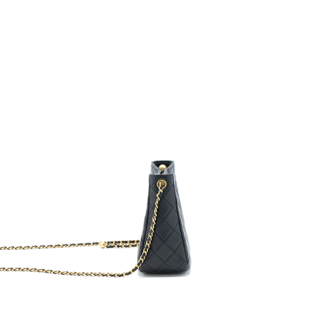 CHANEL 23C PEARL CRUSH HOBO BAG LAMBSKIN BLACK BRUSHED GHW (MICROCHIP)