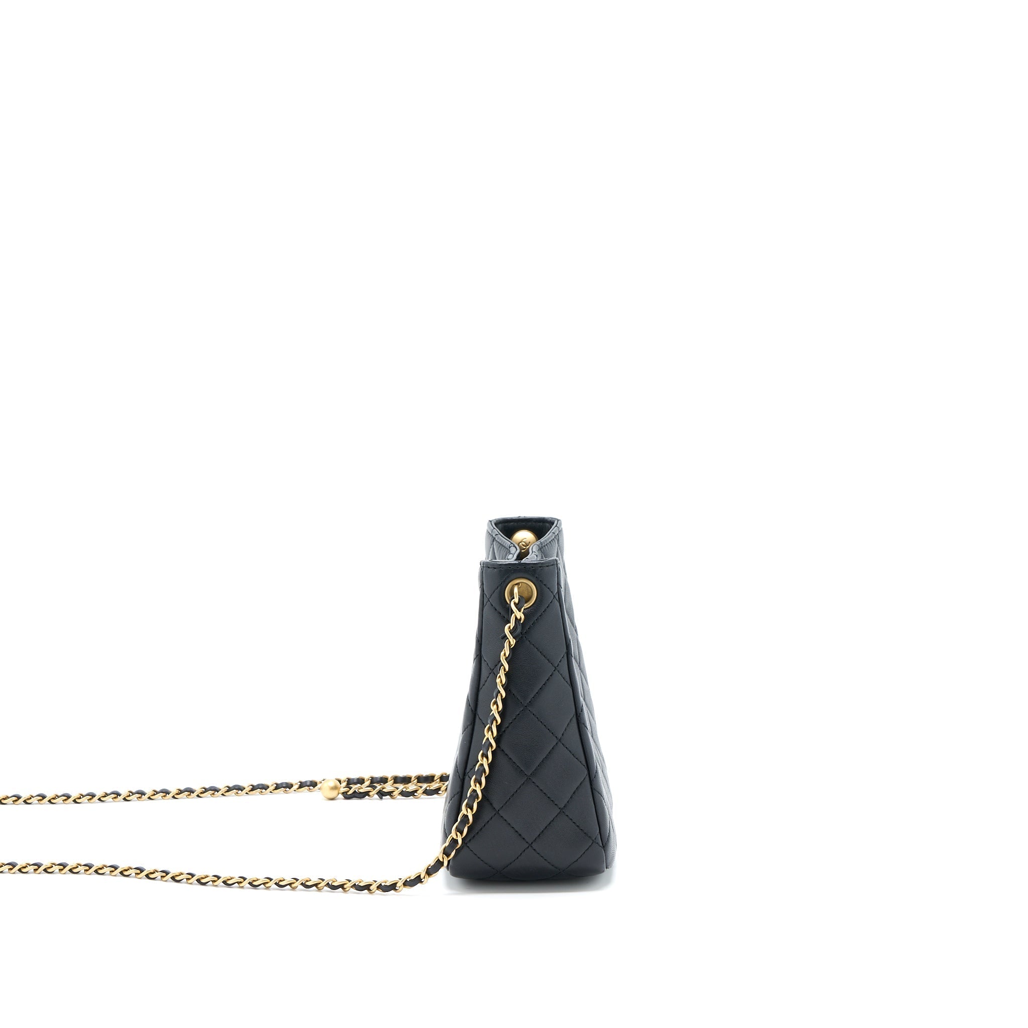 CHANEL 23C PEARL CRUSH HOBO BAG LAMBSKIN BLACK BRUSHED GHW (MICROCHIP)