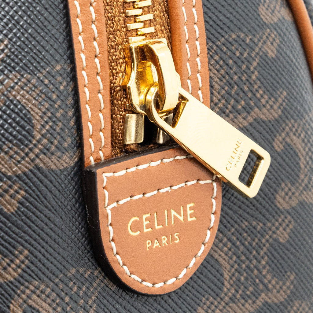 CELINE SMALL BOSTON BAG TRIOMPHE CANVAS/CALFSKIN TAN GHW