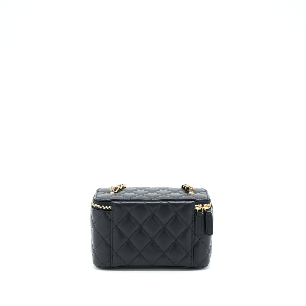 CHANEL 22B PEARL CRUSH LONG VANITY WITH CHAIN LAMBSKIN BLACK GHW