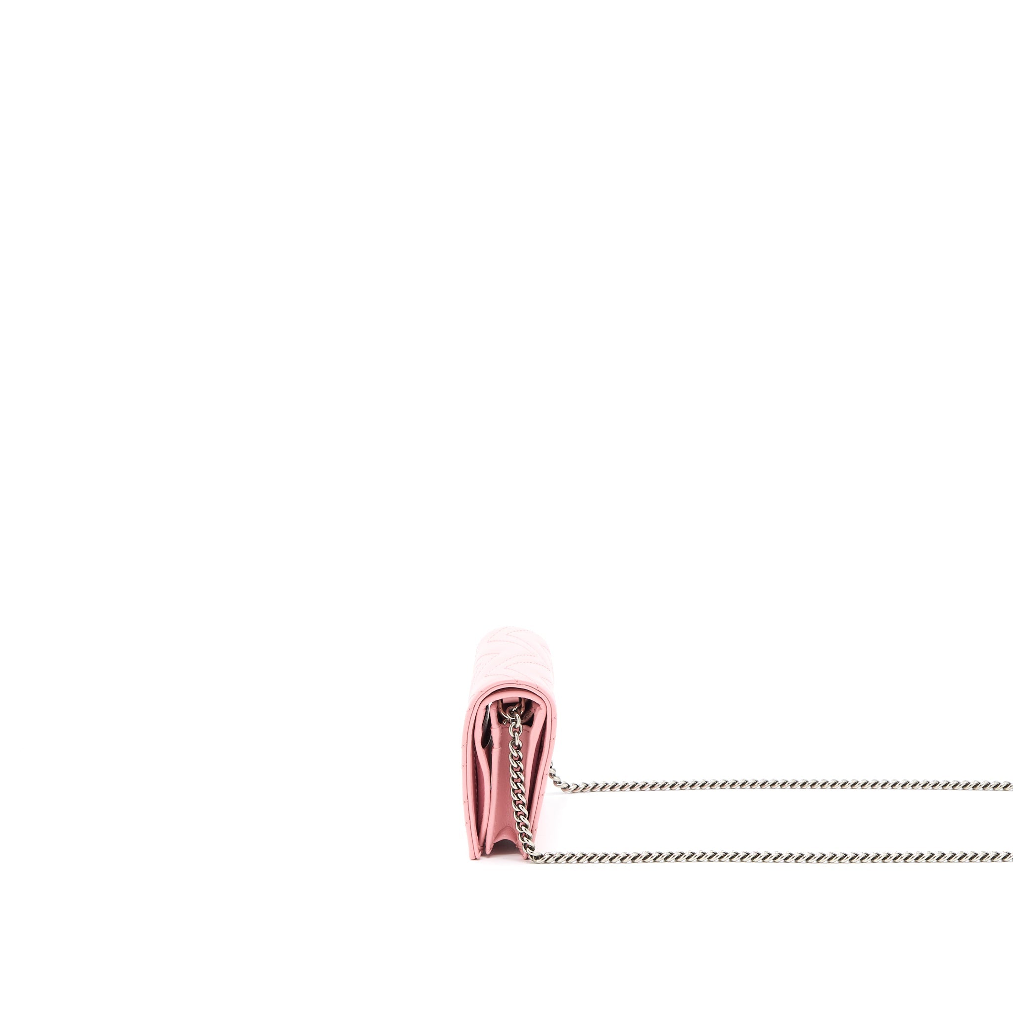GUCCI MARMONT CARD HOLDER WITH CHAIN CALFSKIN PINK SHW