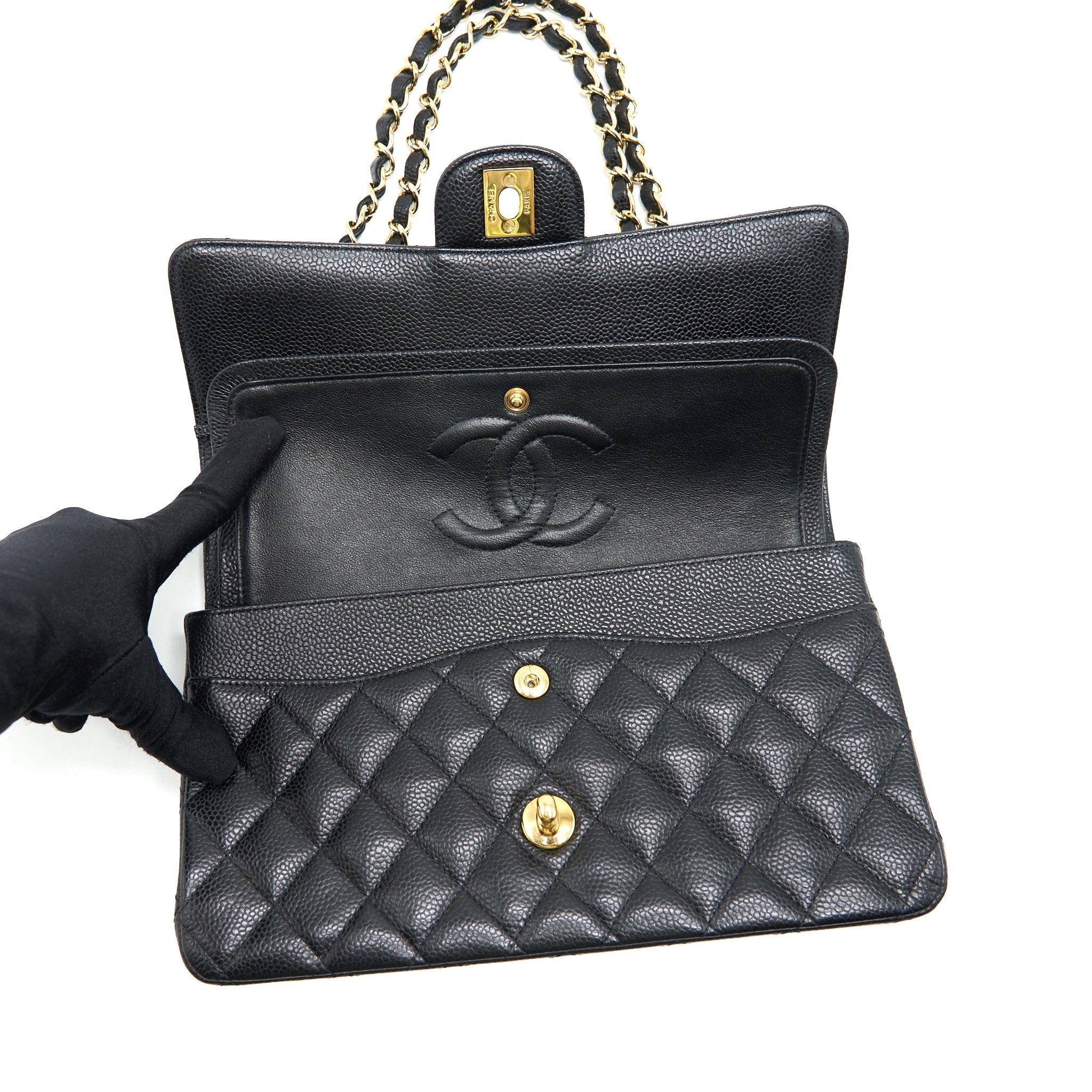 CHANEL MEDIUM CLASSIC DOUBLE FLAP BAG CAVIAR BLACK GHW