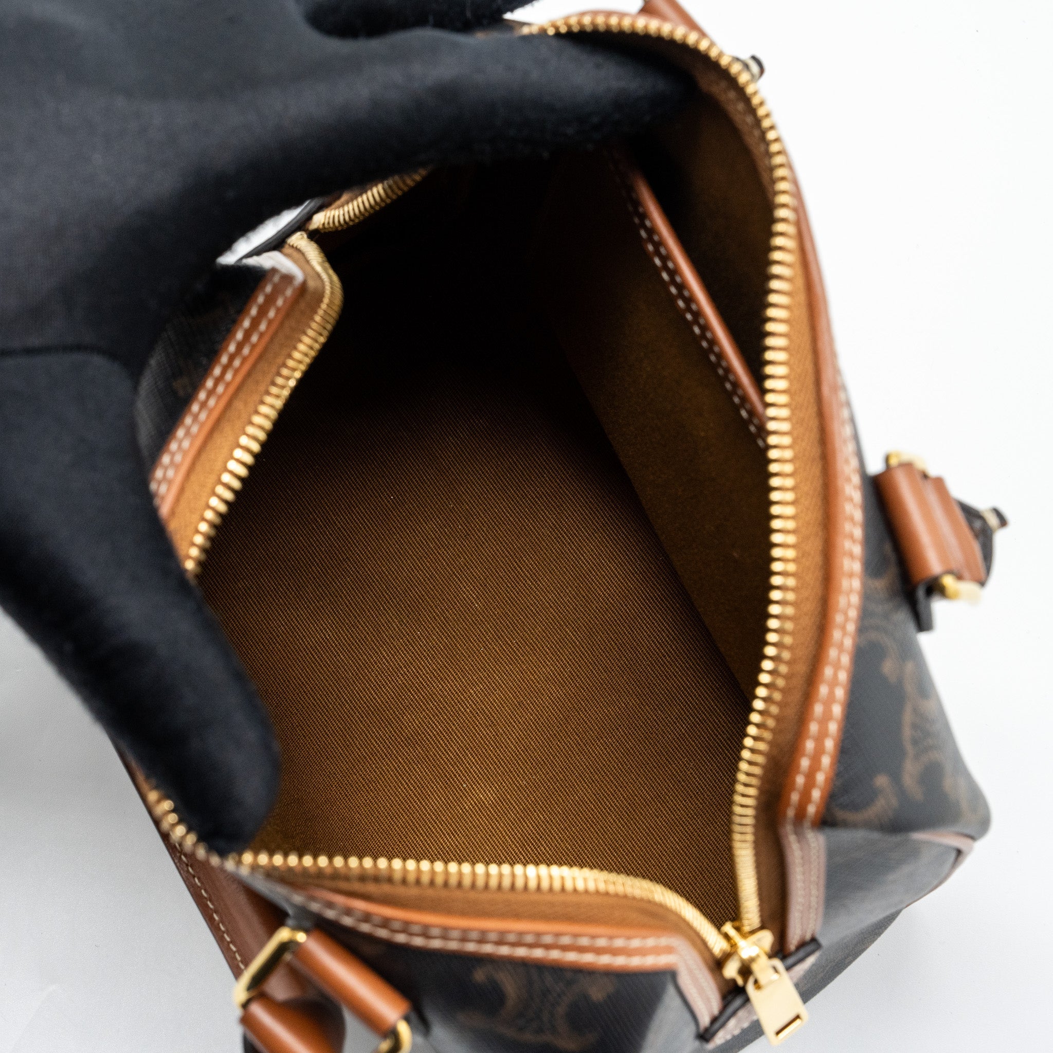 CELINE SMALL BOSTON BAG TRIOMPHE CANVAS/CALFSKIN TAN GHW