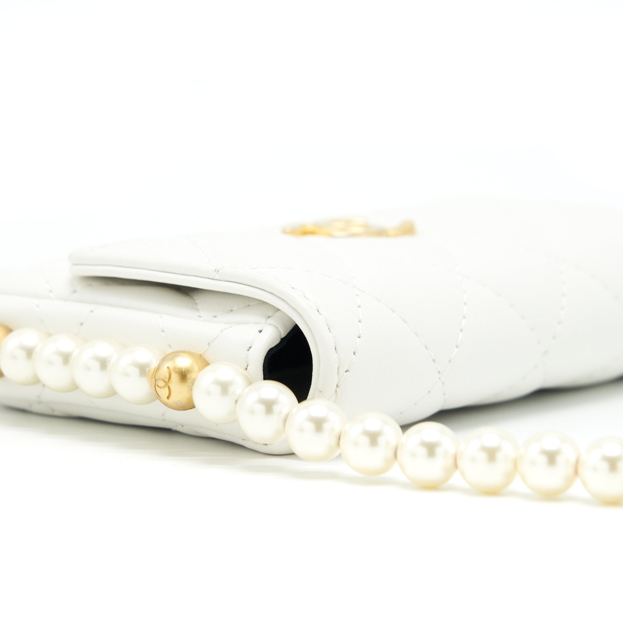CHANEL PEARL CRUSH MINI CROSSBODY BAG LAMBSKIN WHITE GHW