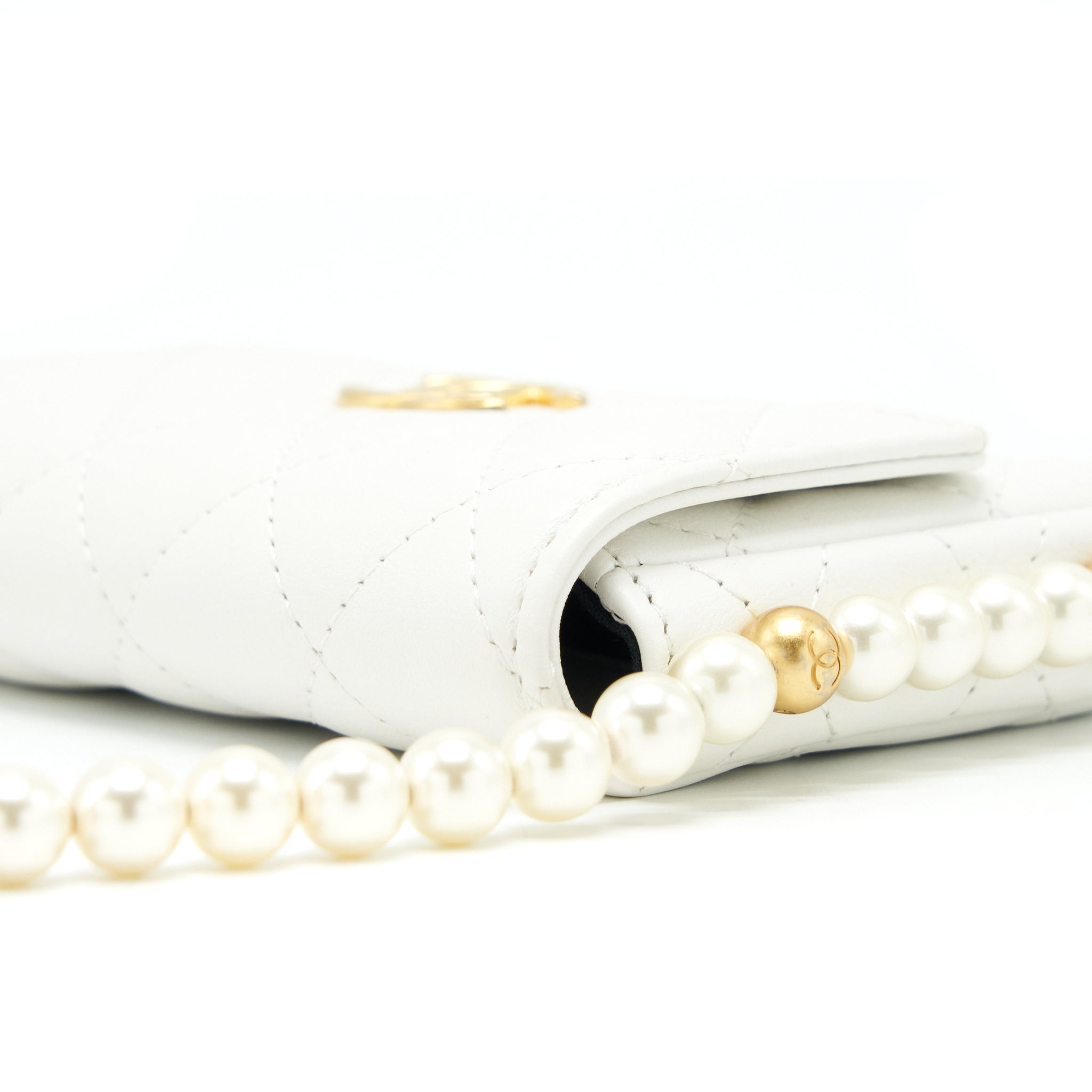 CHANEL PEARL CRUSH MINI CROSSBODY BAG LAMBSKIN WHITE GHW