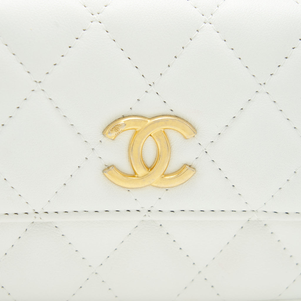 CHANEL PEARL CRUSH MINI CROSSBODY BAG LAMBSKIN WHITE GHW