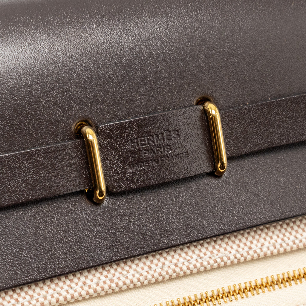 HERMES HERBAG MINI CANVAS/ HUNTER LEATHER ECRU-BEIGE/EBENE GHW