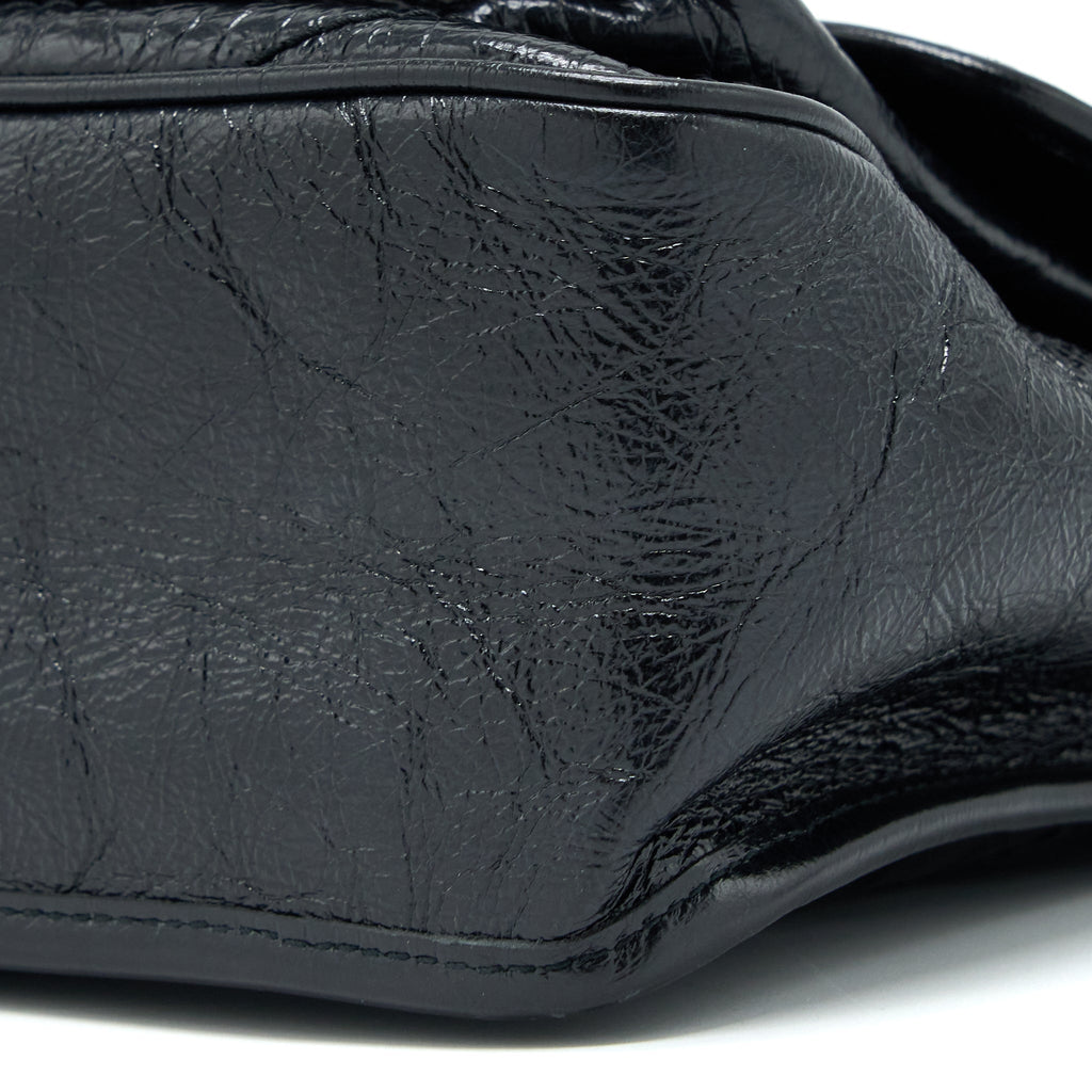 SAINT LAURENT NIKI AGED CALFSKIN BLACK WITH BLACK AND RUTHENIUM HARDWARE