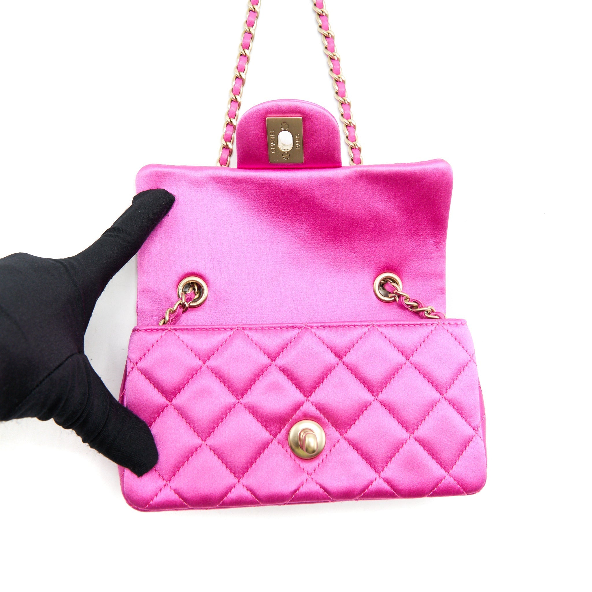 CHANEL EXTRA MINI RECTANGULAR FLAP BAG SILK PINK GHW
