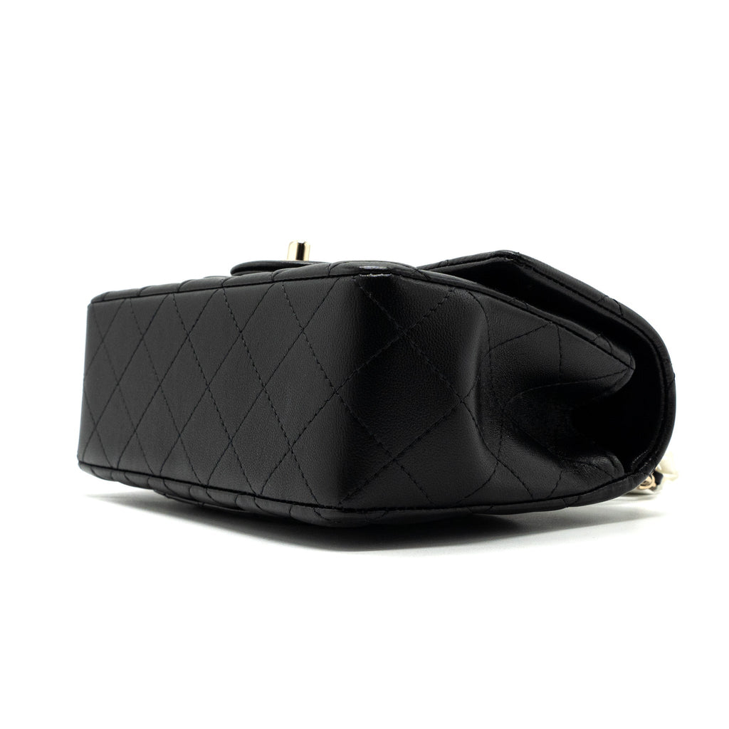 CHANEL TOP HANDLE MINI RECTANGULAR FLAP BAG LAMBSKIN BLACK LGHW(MICROCHIP)