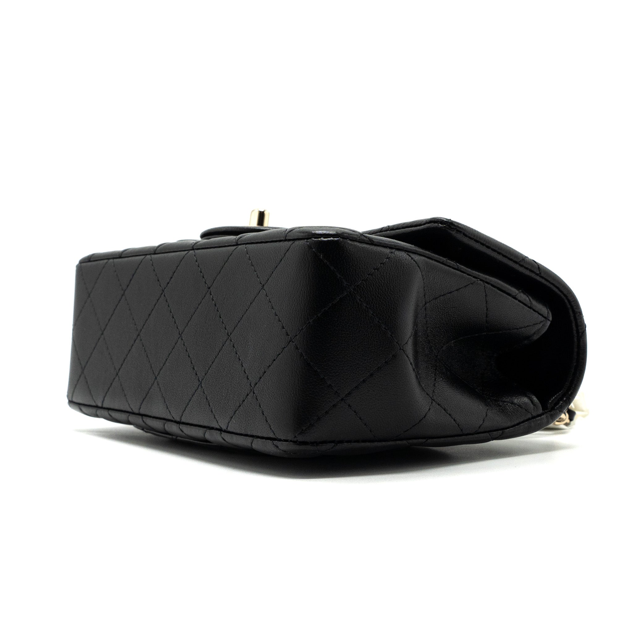 CHANEL TOP HANDLE MINI RECTANGULAR FLAP BAG LAMBSKIN BLACK LGHW(MICROCHIP)