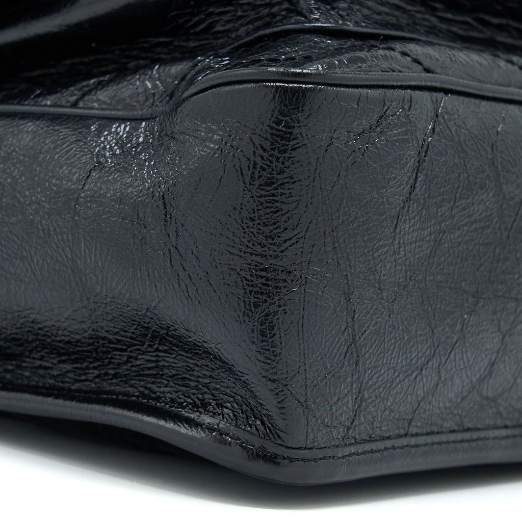 SAINT LAURENT NIKI AGED CALFSKIN BLACK WITH BLACK AND RUTHENIUM HARDWARE