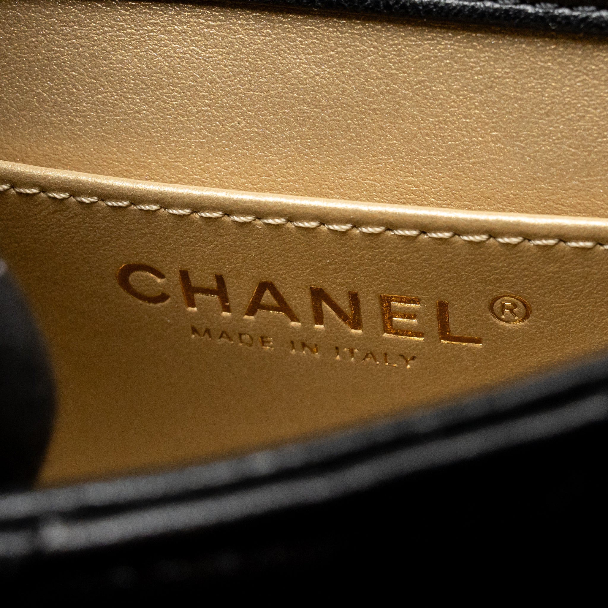 CHANEL 24S PEARL ADJUSTABLE CHAIN MINI FLAP BAG LAMBSKIN BLACK GHW (MICROCHIP)