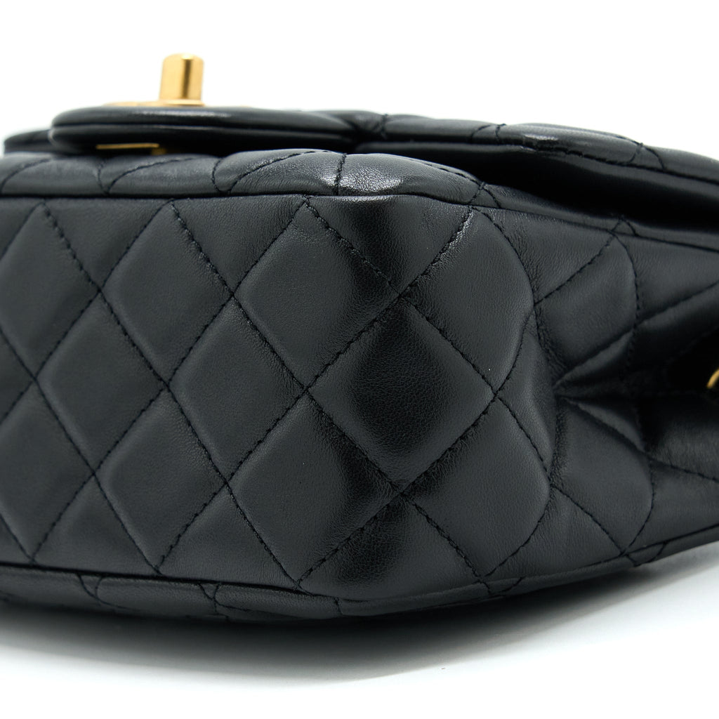 CHANEL PEARL CRUSH MINI SQUARE FLAP BAG LAMBSKIN BLACK GHW (MICROCHIP)