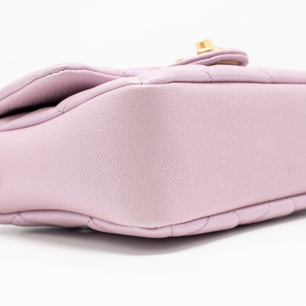 CHANEL 21K MY PERFECT MINI FLAP BAG CAVIAR IRIDESCENT PINK GHW (MICROCHIP)