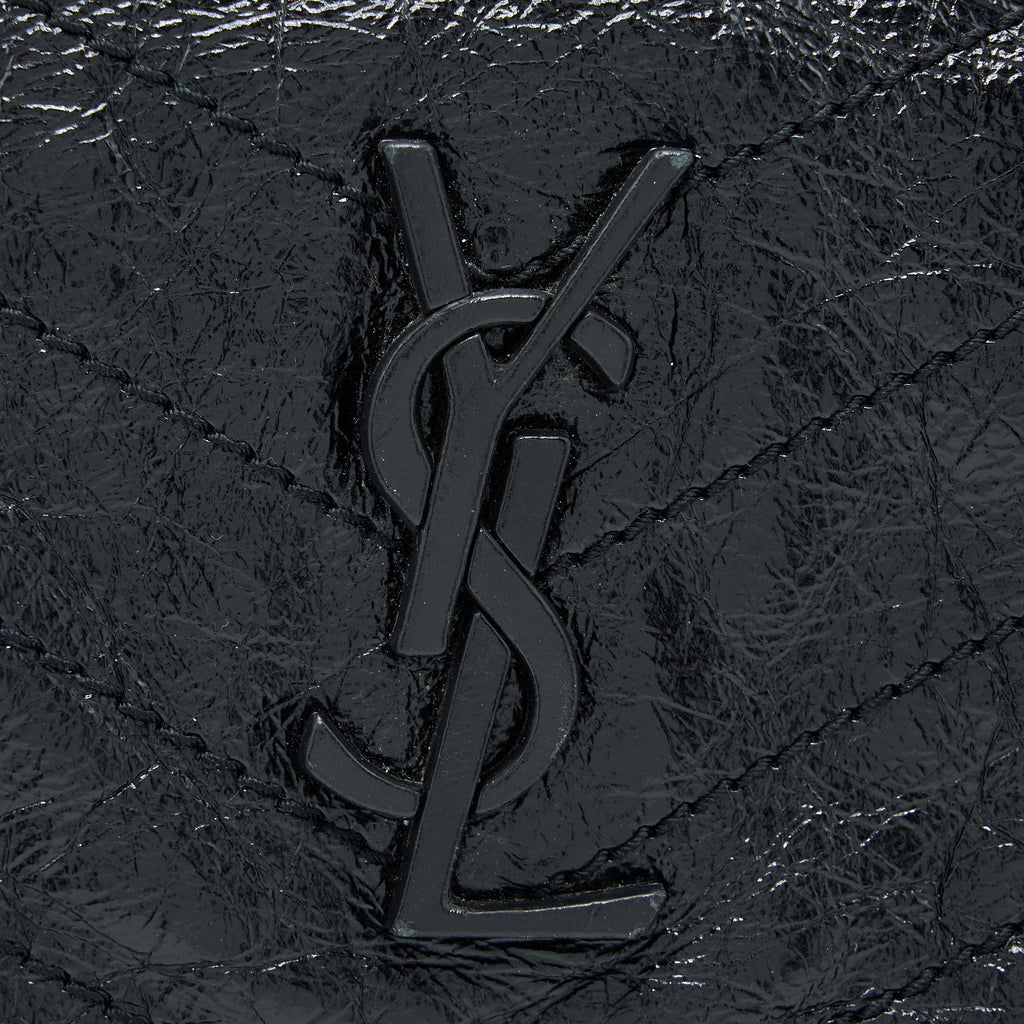 SAINT LAURENT NIKI AGED CALFSKIN BLACK WITH BLACK AND RUTHENIUM HARDWARE